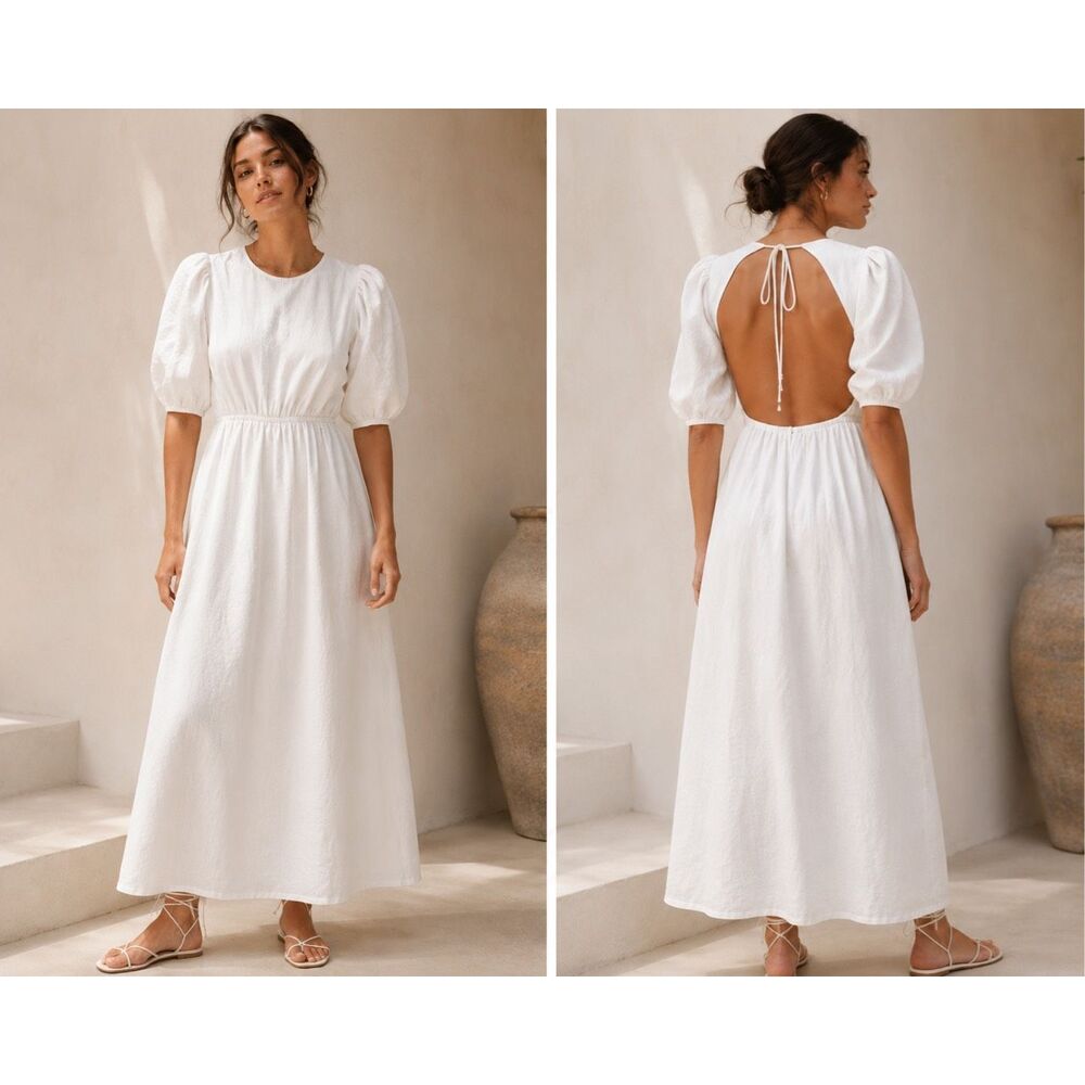Dissh Claudia Linen White Midi Dress Size 8
